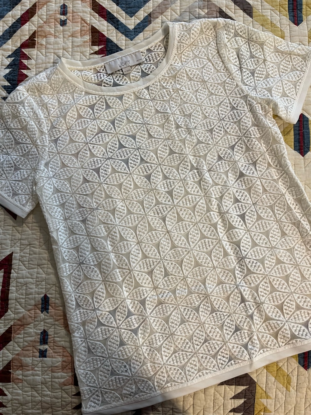 LOFT Sheer Embroidered Blouse